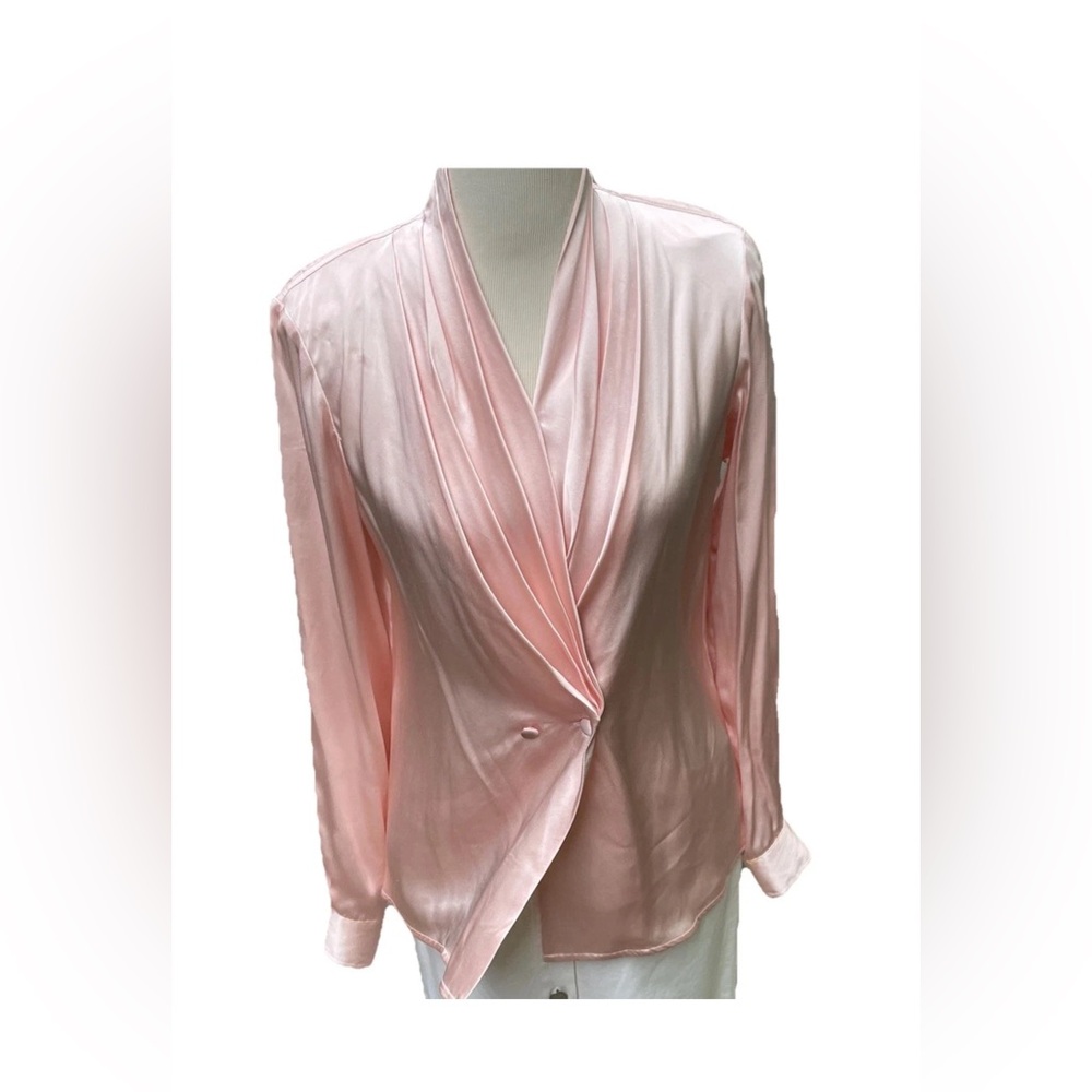 Vintage Allison Taylor Light Pink Satin Draped Wrap Silk Blouse
